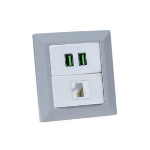 Espelho de Tomada Duplo Chanfrado 1 Rj-45 Cat5e 2Usb 4.9A Cz