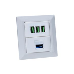 Espelho de Tomada Duplo Chanfrado 1 Usb Dados 3Usb 5.2A Br