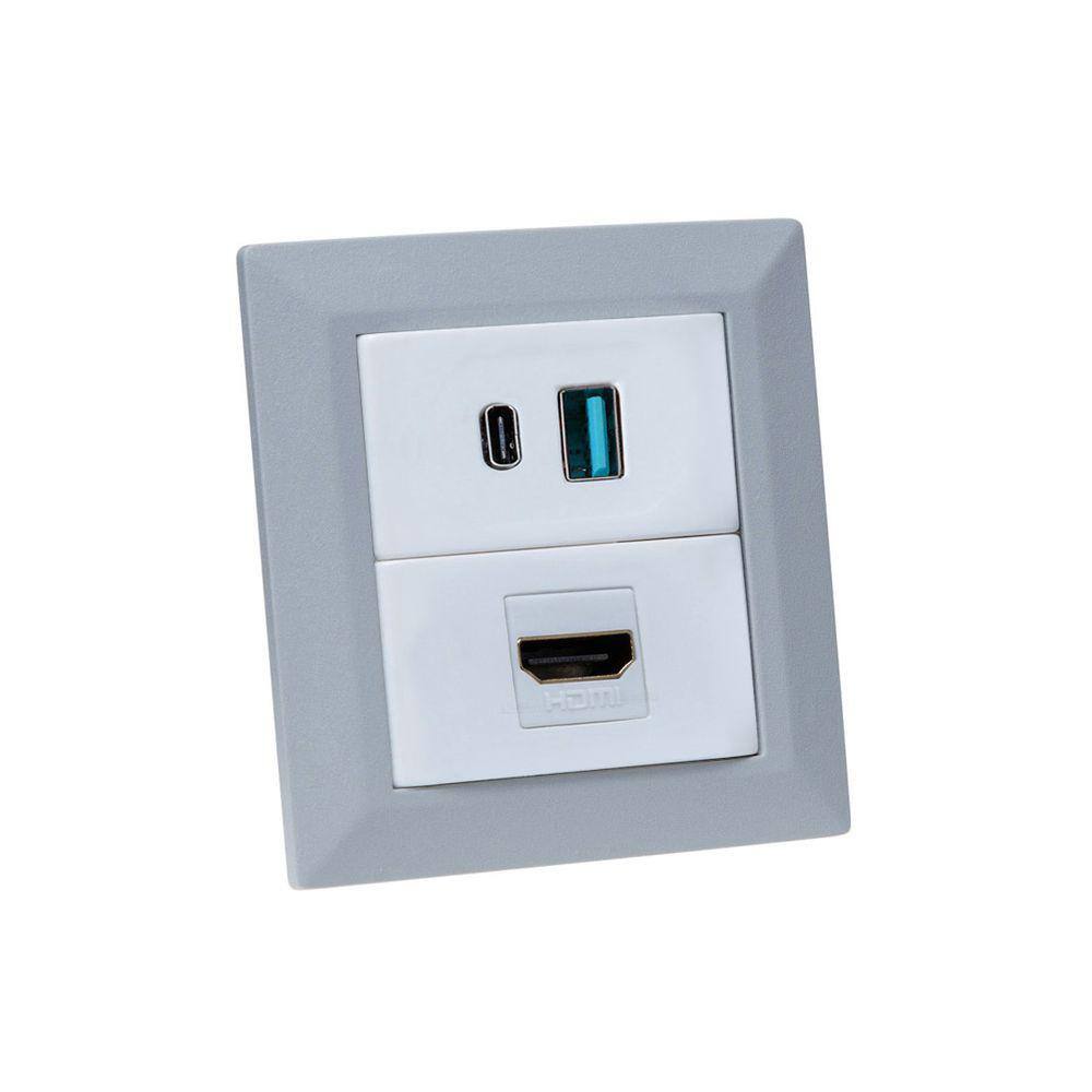 Espelho de Tomada Duplo Chanfrado 1 HDMI 2Usb 9.0A Cz