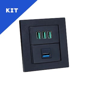 Kit 2 Espelhos de Tomadas Duplo Reto 3 USB 5.2A 1 Usb Dados