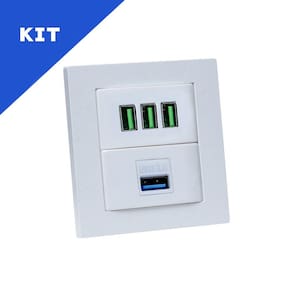 Kit 2 Espelhos de Tomadas Duplo Reto 3 USB 5.2A 1 Usb Dados