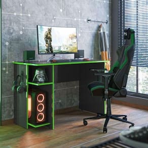 Mesa P/ Escritorio E Gamer Preto Fosco/verde