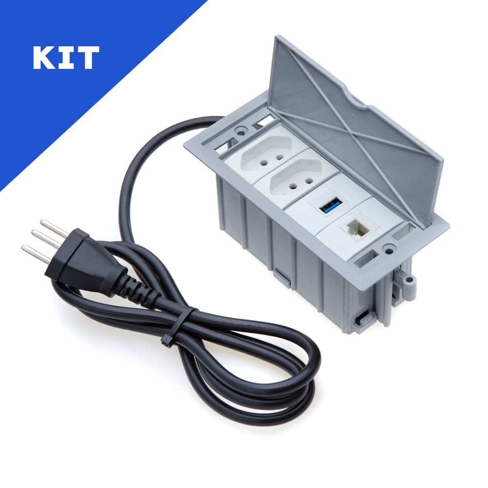 Kit Caixas Tomadas 4 Bl Basc 2 Tom 20A 1 USB Dados 1 Rj45