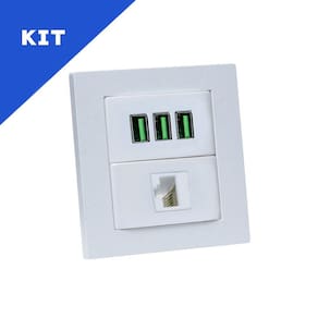 Kit 2 Espelhos de Tomadas Duplo Reto 3 USB 5.2A 1 RJ-45
