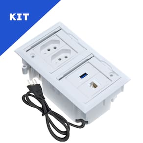 Kit Caixas Tomadas Embutir 2 Tom 20A 1 USB Dados 1 RJ-45 BR