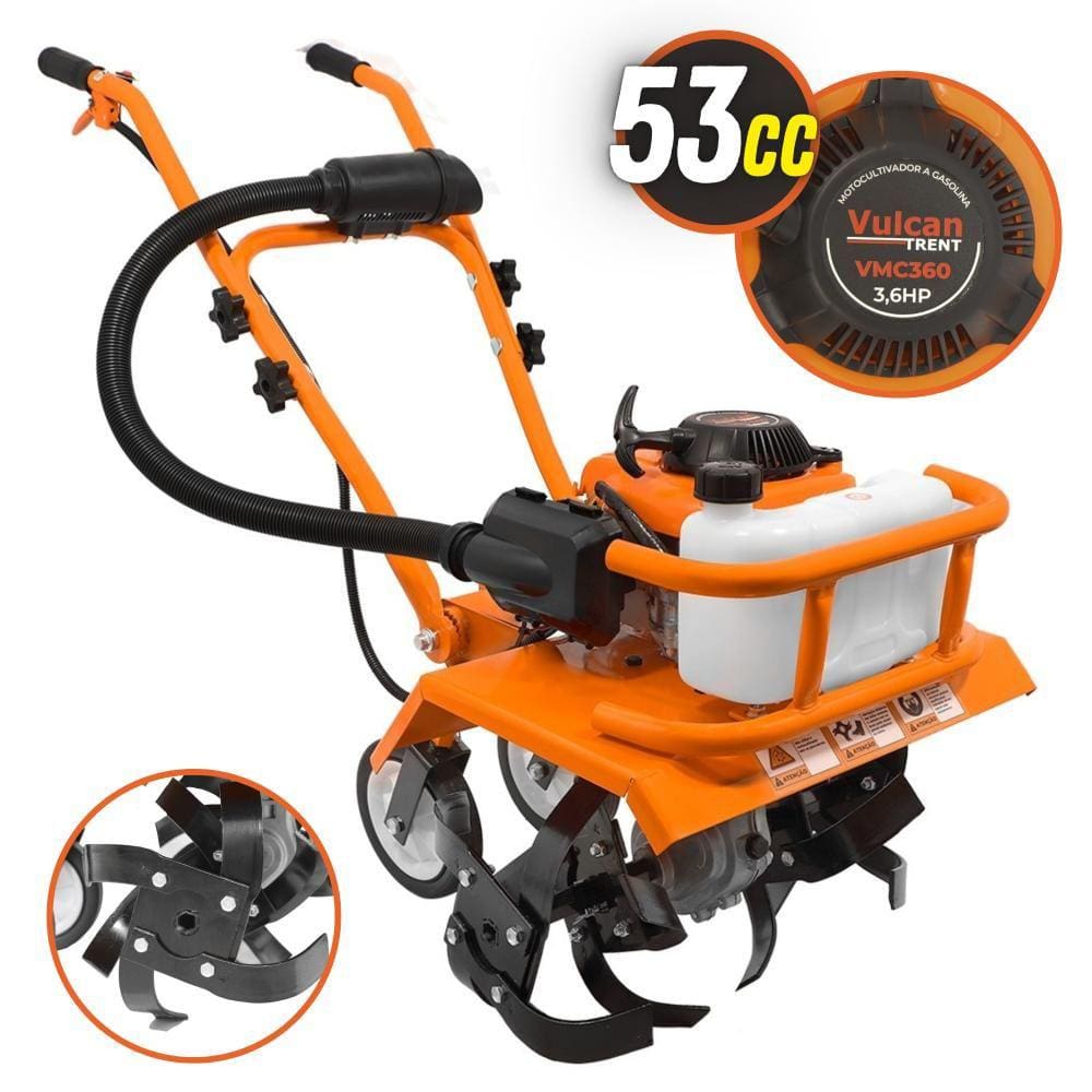 Motocultivador Microtrator Vulcan VMC-360 4 Tempos à Gasolina 53 Cilindradas 3,6HP Robusto, Econômico e de Alta Potência Para Áreas Rurais