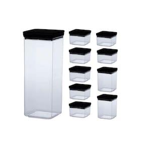 Conjunto De 10 Potes Para Mantimentos Quadrado Lumini Black Hermético