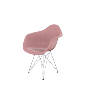 Cadeira Eames Com Braço Eiffel Rosa Base Aço Cromado