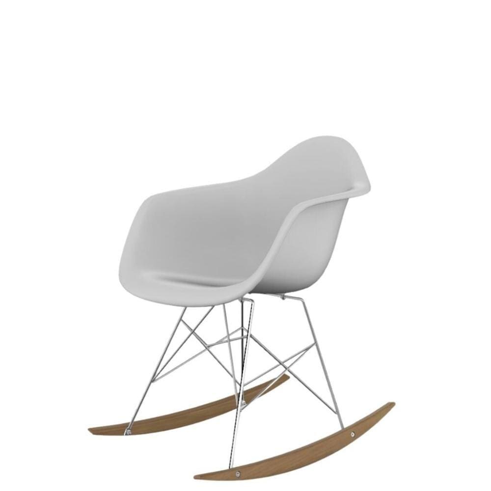 Cadeira De Balanço Eames Com Braço Branca  Base Em Metal E Madeira