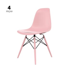 Conjunto Com 4 Cadeiras Eames Rosa Base Em Polipropileno