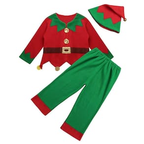 Conjunto Roupa Fantasia de Duende Ajudante de Papai Noel Infantil Natal
