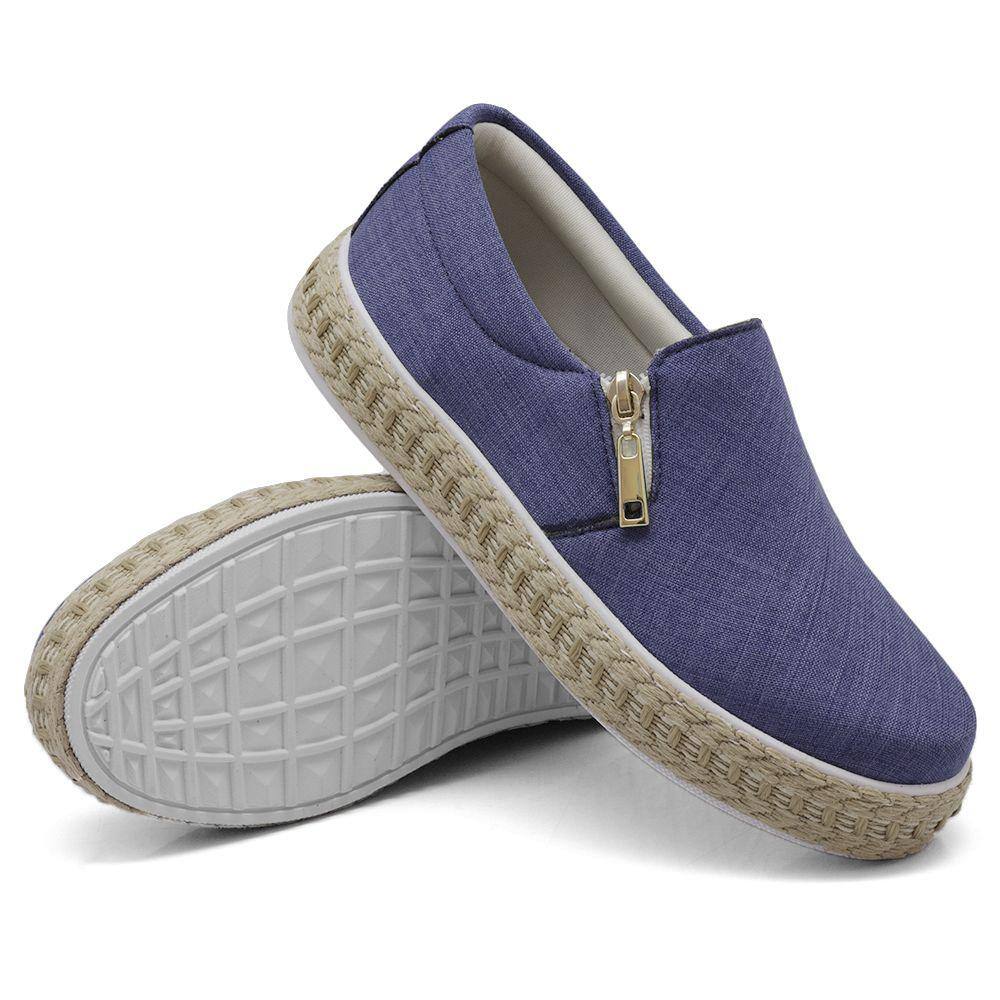 Tênis Slip On Casual Dk Use Shoes com Zíper Lateral Tecido em Jeans