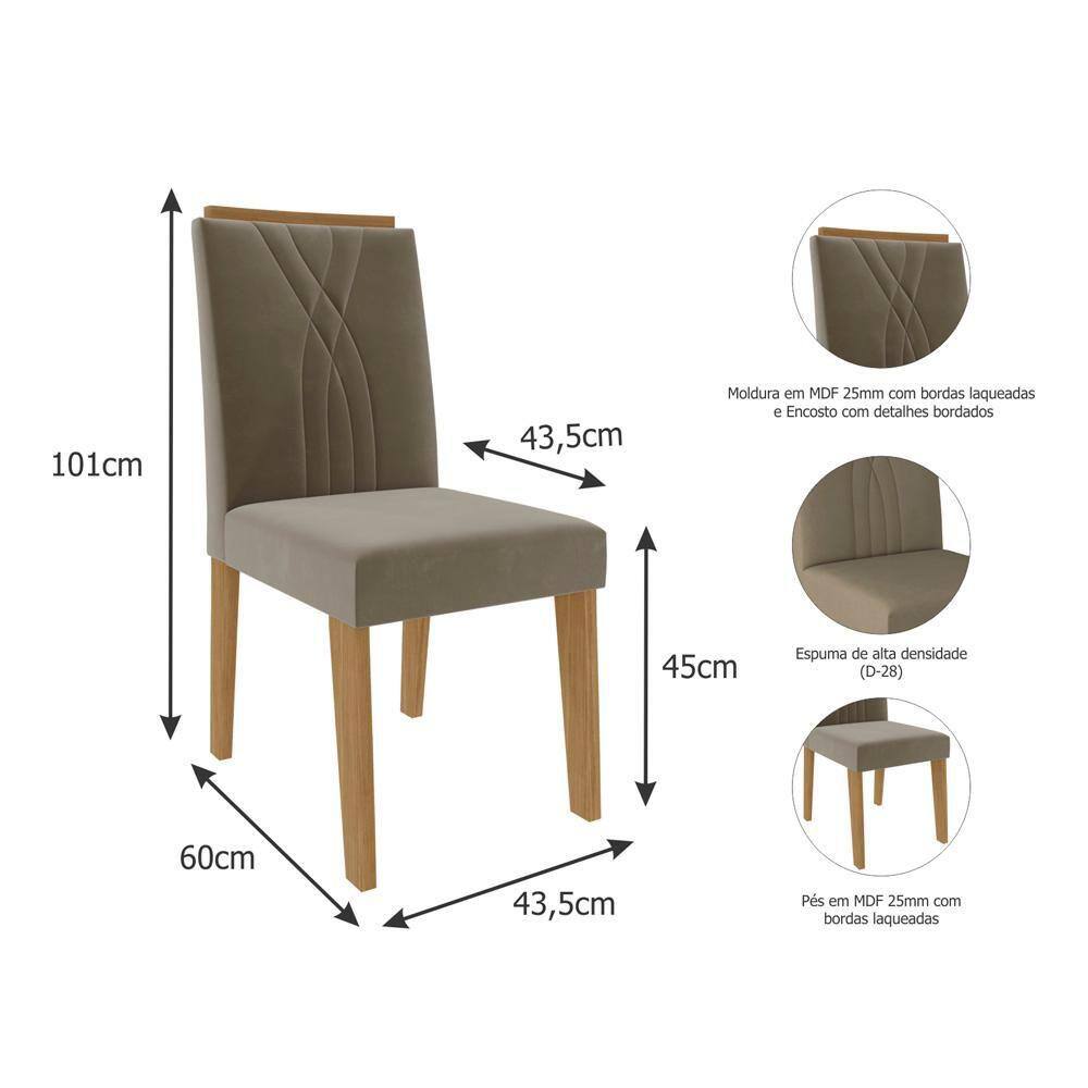 Conjunto 2 Cadeiras De Jantar MDF Nicole Cimol Nature/Joli