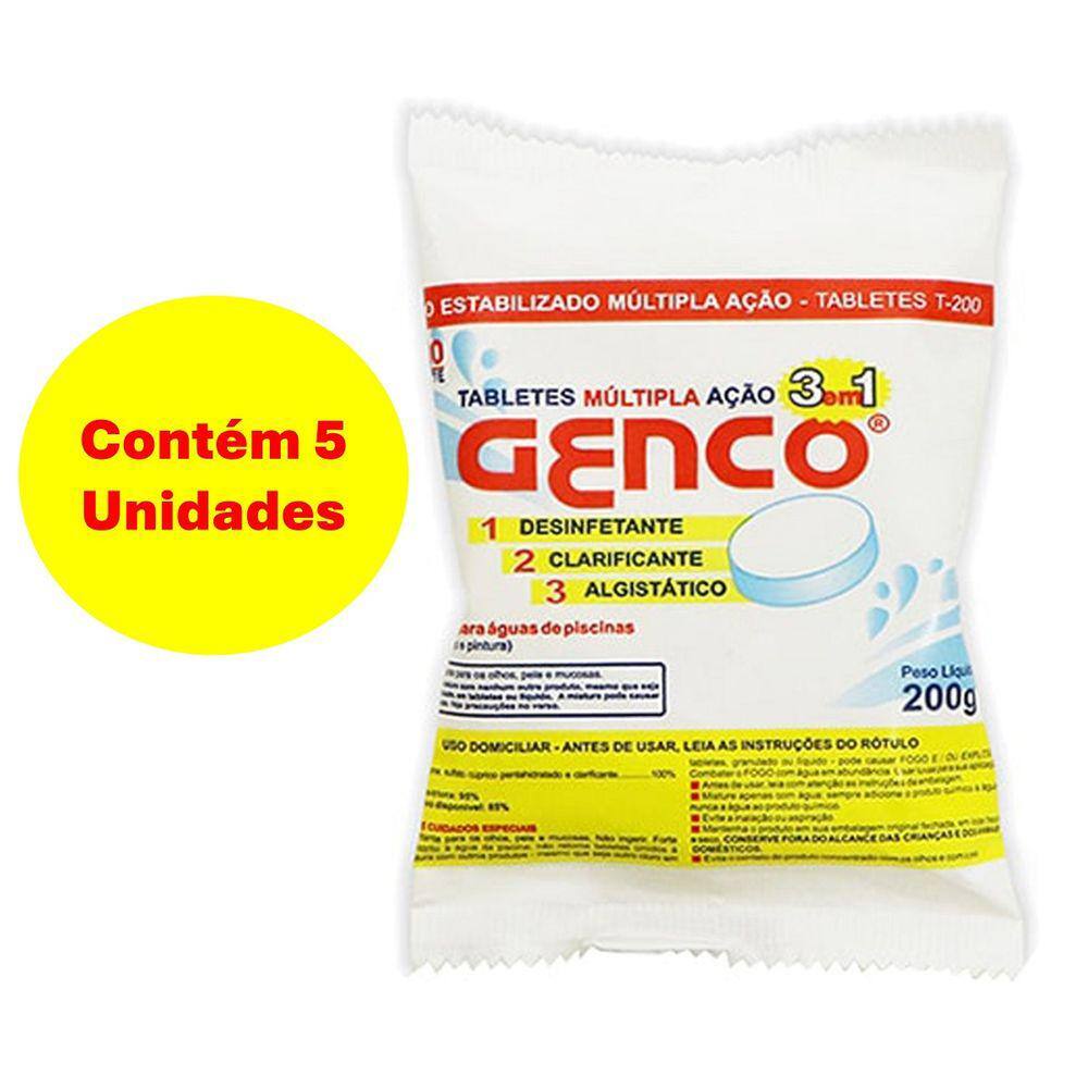 Kit 5 Pastilha de Cloro Genco 200gr 3 em 1 Múltipla ação
