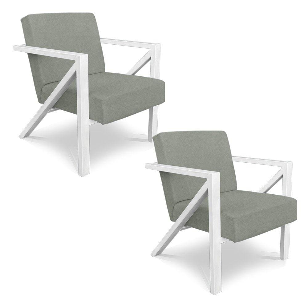 Kit 2 Poltronas Para Sala de Estar Angel Veludo Boucle Base Metálica Branca - Pallazio