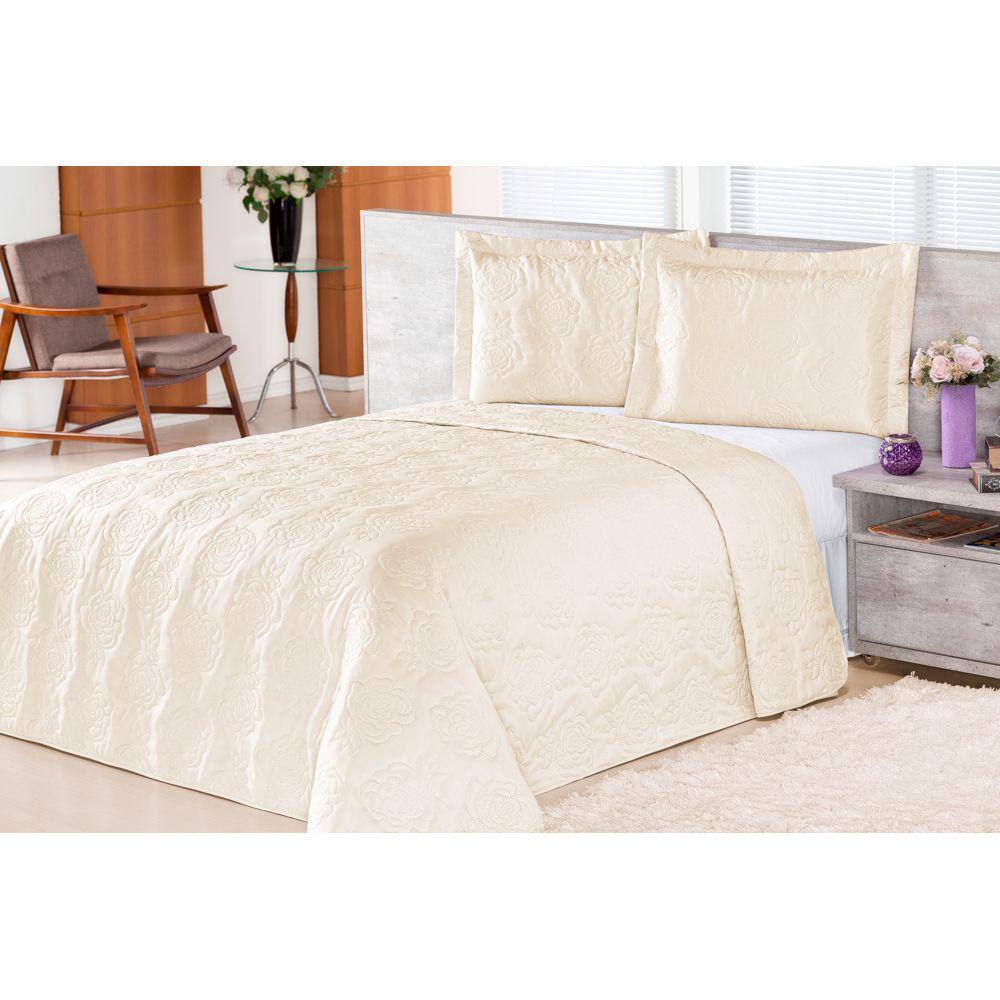Cobre Leito Clean Rosas Queen 3 Peças