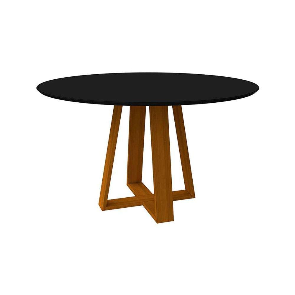 mesa de jantar redonda com tampo de vidro vitoria preta e ype 135 cm