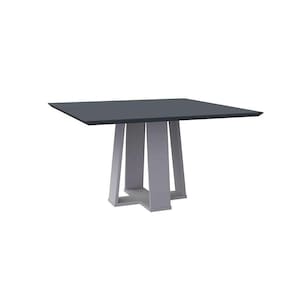 mesa de jantar quadrada com tampo de vidro valencia cinza e off white 135 cm