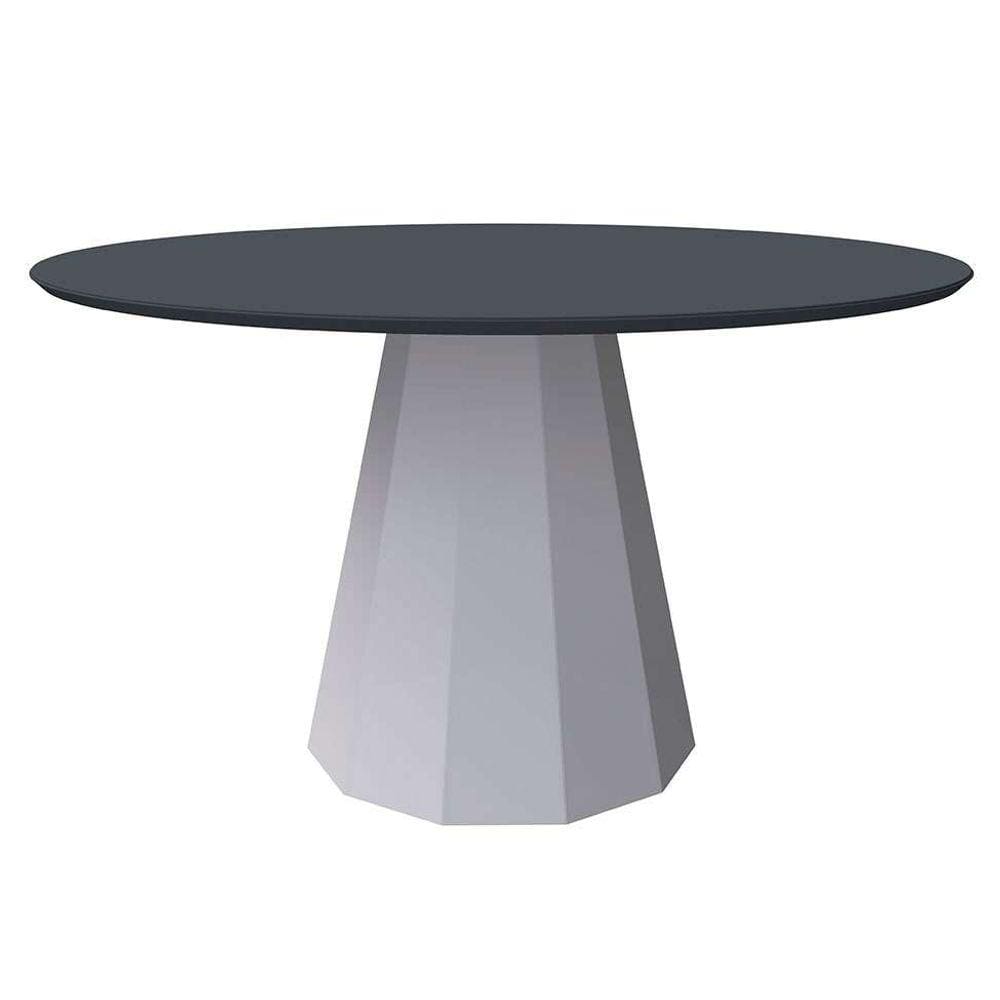 mesa de jantar redonda com tampo de vidro isis cinza e off white 135 cm