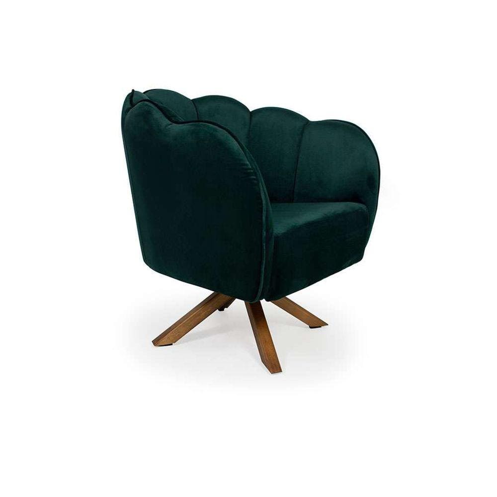 poltrona ariel giratória suede esmeralda e madeira