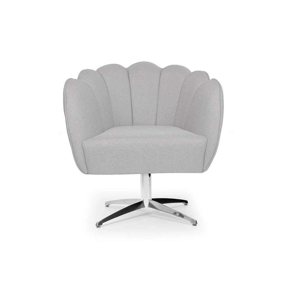 poltrona ariel giratória linho creme e cromada