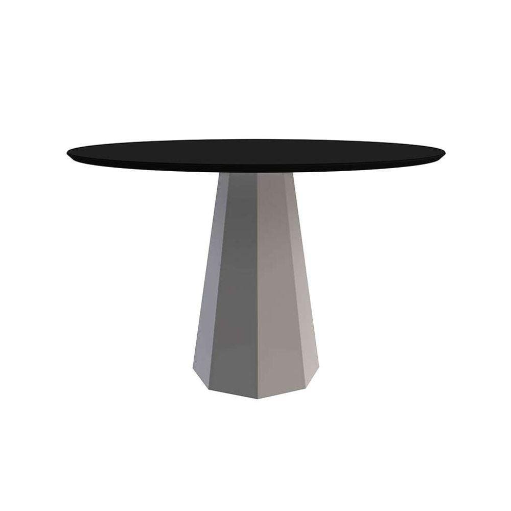 mesa de jantar redonda com tampo de vidro isis preta e off white 135 cm