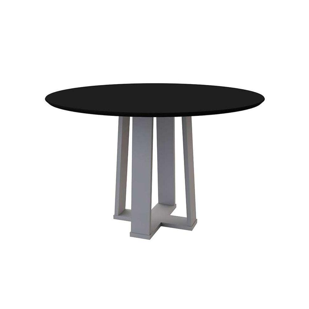 mesa de jantar redonda com tampo de vidro isabela preta e off white 120 cm
