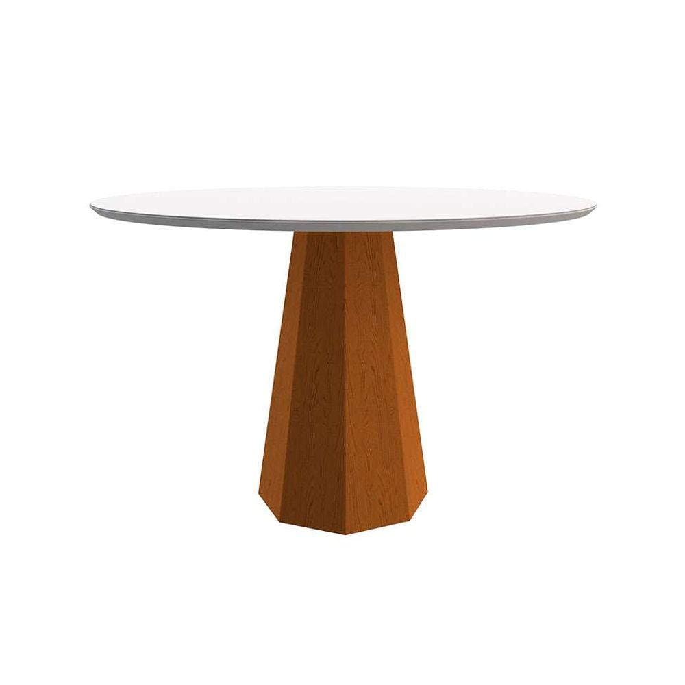 mesa de jantar redonda com tampo de vidro isis off white e ype 120 cm