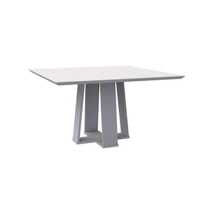 mesa de jantar quadrada com tampo de vidro valencia off white 135 cm