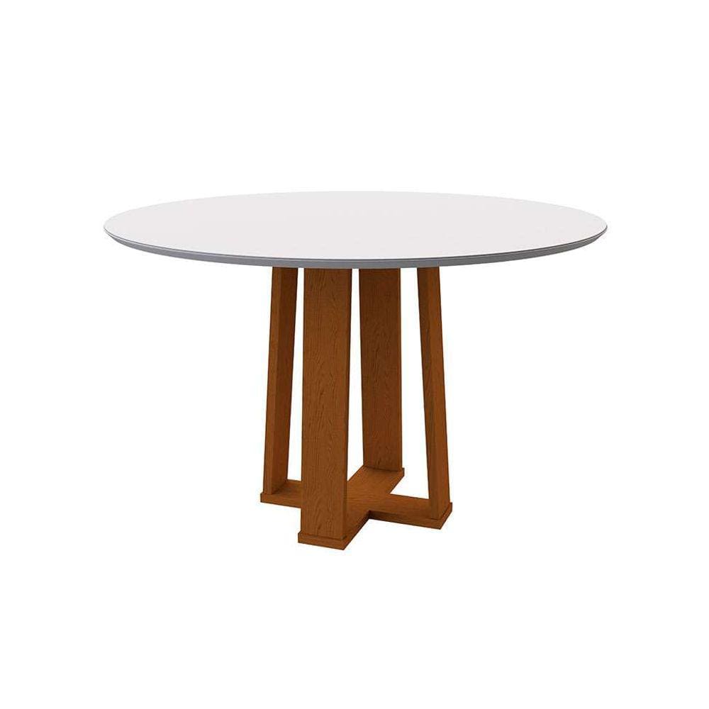 mesa de jantar redonda com tampo de vidro isabela off white e ype 120 cm