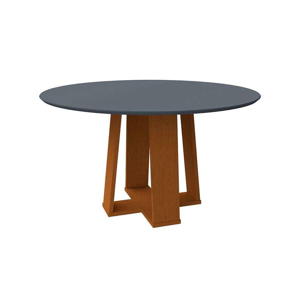 mesa de jantar redonda com tampo de vidro isabela cinza e ype 135 cm