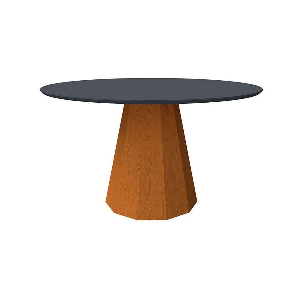 mesa de jantar redonda com tampo de vidro isis cinza e ype 135 cm