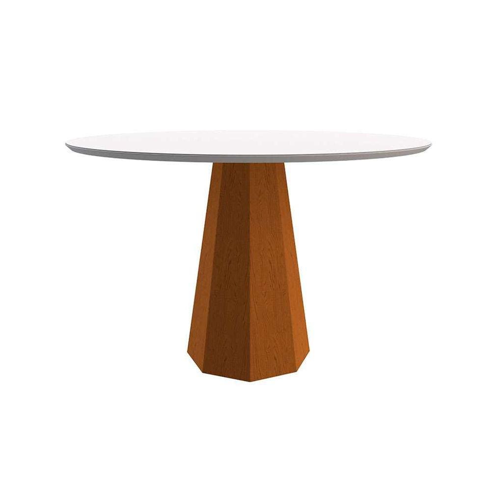 mesa de jantar redonda com tampo de vidro isis off white e ype 135 cm
