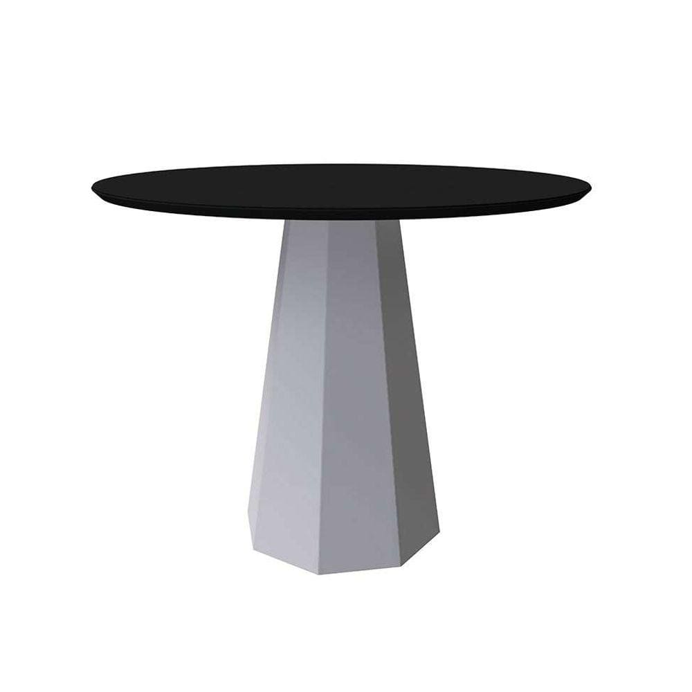 mesa de jantar redonda com tampo de vidro isis preta e off white 100 cm
