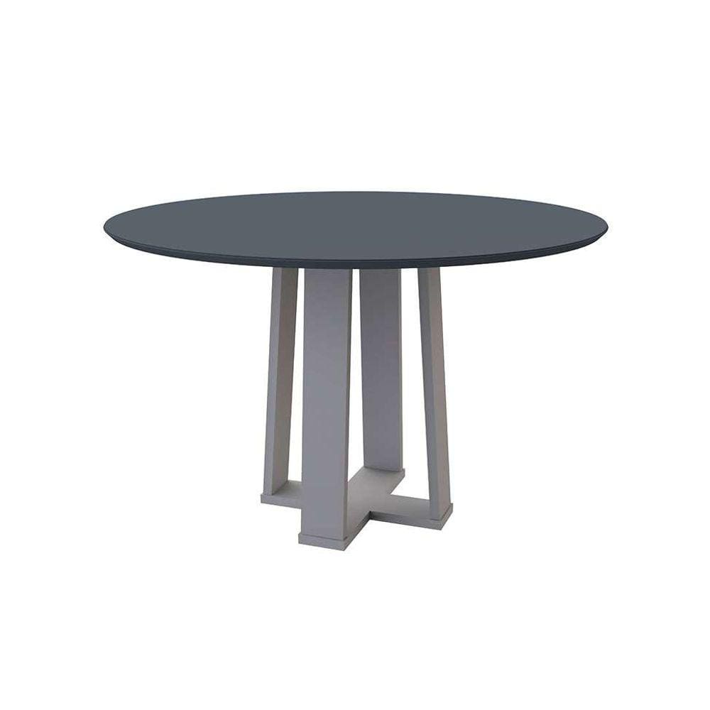 mesa de jantar redonda com tampo de vidro isabela cinza e off white 120 cm
