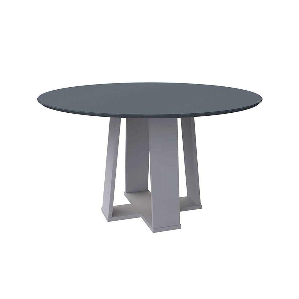 mesa de jantar redonda com tampo de vidro isabela cinza e off white 135 cm