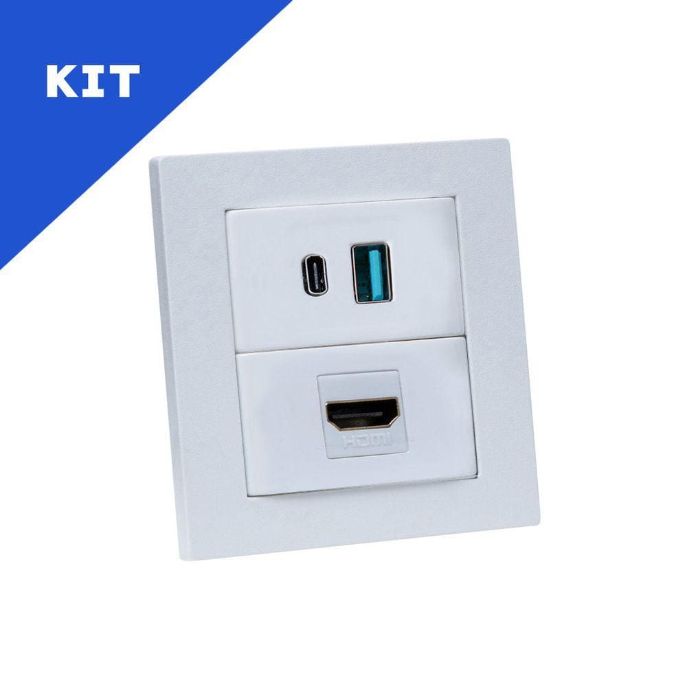 Kit 2 Espelhos de Tomadas Duplo Reto 2 USB 9.0A 1 HDMI