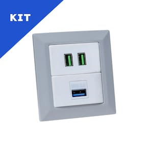 Kit Espelhos de Tomadas Duplo Chanfrado 2USB 4.9A 1USB DADOS