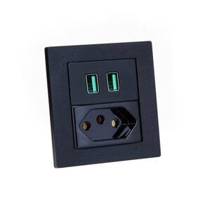 Espelho Duplo Reto 2 Com 1 Tomada 10A Usb 4.9A