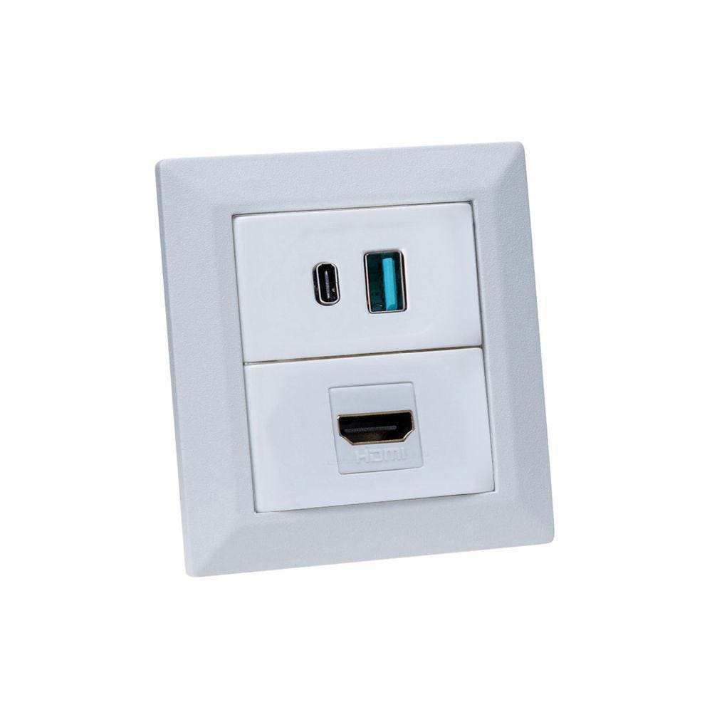 Espelho de Tomada Duplo Chanfrado 1 HDMI 2Usb 9.0A Br
