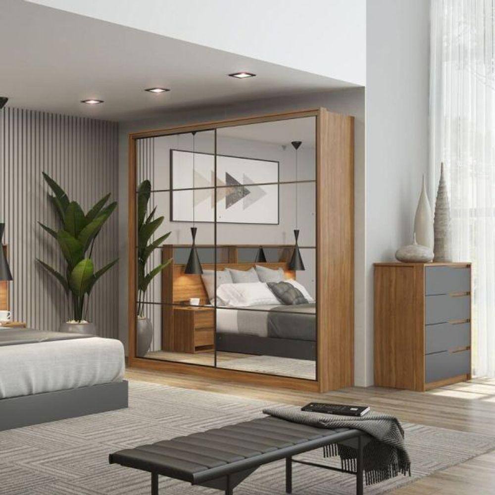 Guarda Roupa Casal Belga 2 Portas C/ 2 Portas Em Espelho Amendola - Demartez