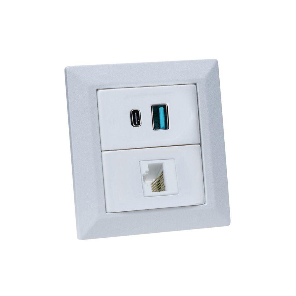 Espelho de Tomada Duplo Chanfrado 1 RJ-45 Cat5e 2Usb 9.0A Br