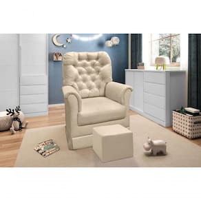 Poltrona Agatha Balanço E Puff Suede Bege