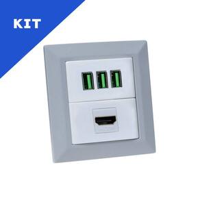 Kit Espelhos de Tomadas Duplo Chanfrado 3 USB 5.2A 1 HDMI