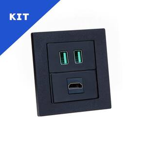 Kit 2 Espelhos de Tomadas Duplo Reto 2 USB 4.9A 1 HDMI