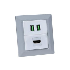 Espelho de Tomada Duplo Chanfrado 1 HDMI 2Usb 4.9A Cz