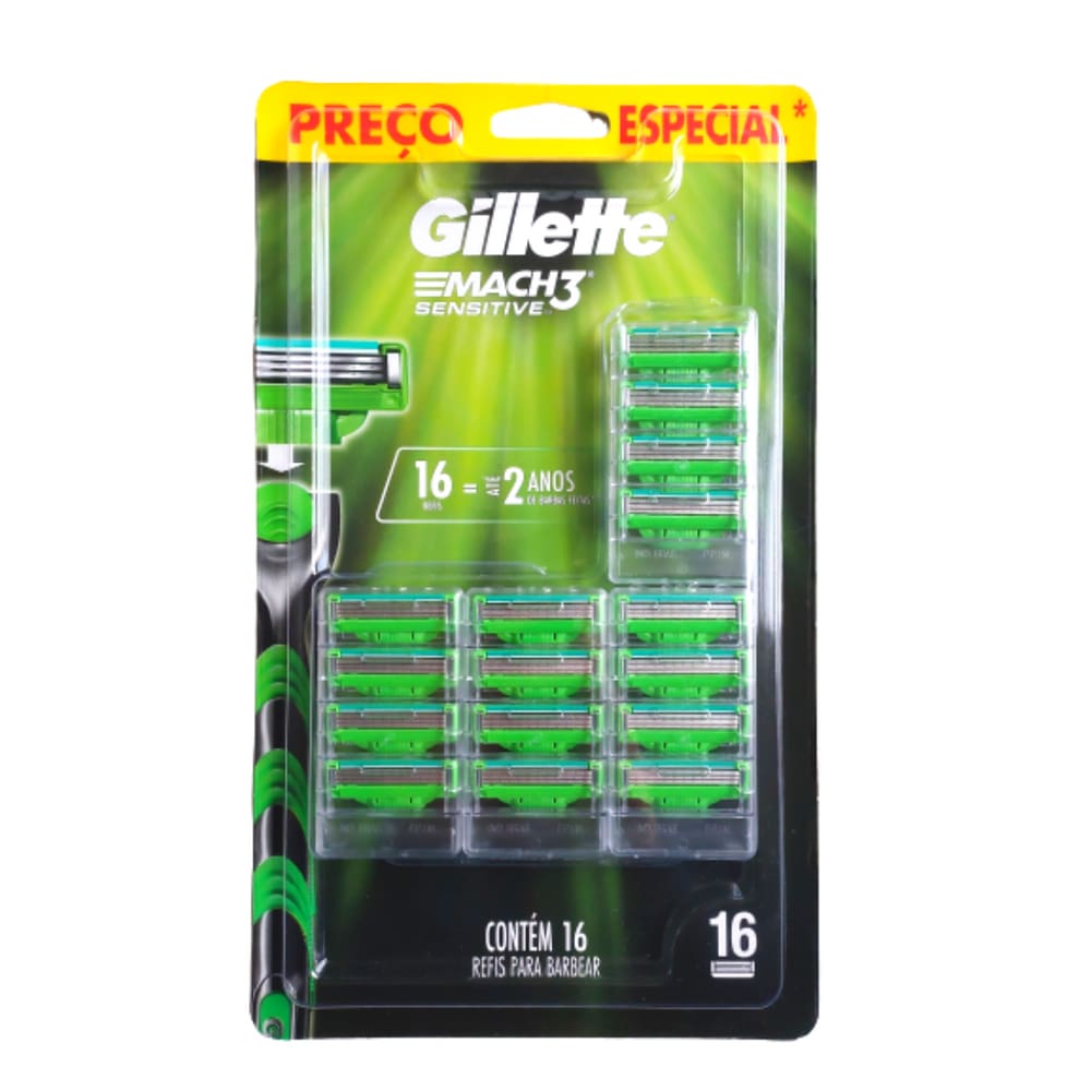 Refil Barbear Gillette Mach3 Sensitive 1 Cartela c/ 16unds