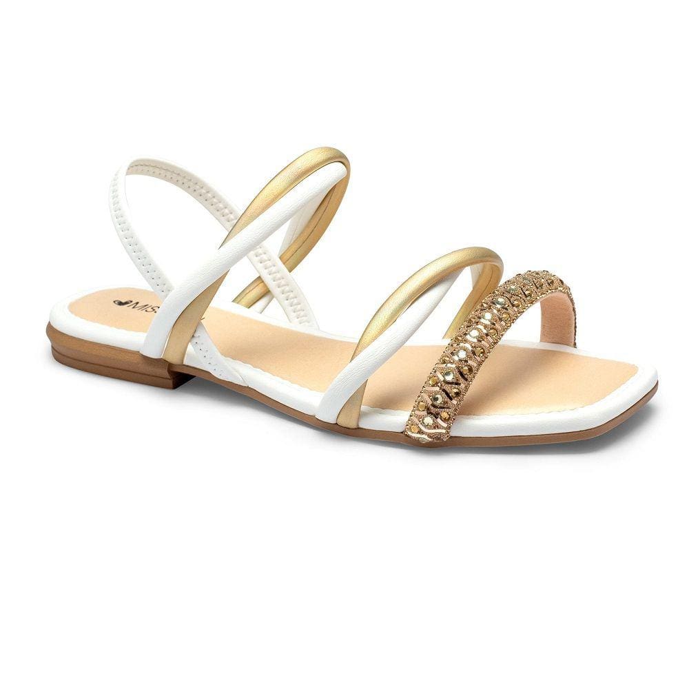 Sandália Rasteira Mississipi MI253 Feminina - Branca/Dourado