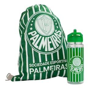 Kit Presente Palmeiras Garrafa De Bico 450ml + Mochila Saco