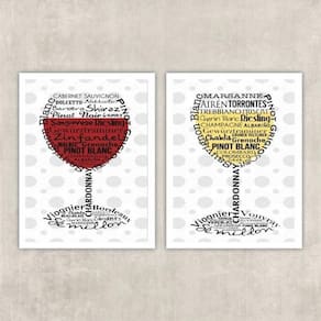 Kit 2 Quadros Vinho Branco E Vinho Tinto 24X18Cm - Com Vidro